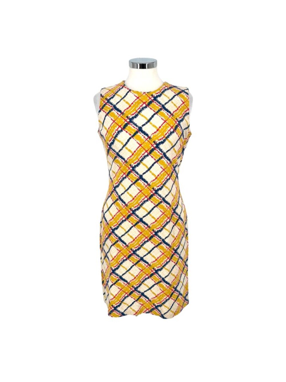 J.McLaughlin Classic Preppy Plaid Shift Dress Sleeveless Yellow Cream Size Small